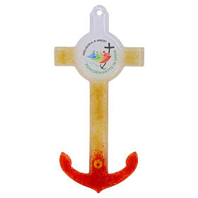 Anchor cross of Jubilee 2025, white Murano glass with coloured decorations, 6x3 in
