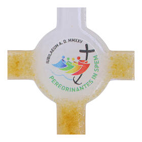 Croce ancora Giubileo 2025 vetro di Murano bianco decori colorati 16x8 cm
