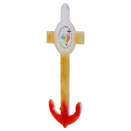 Krzyż kotwica Jubileusz 2025 białe szkło Murano z kolorowymi wzorami, 16x8 cm 3