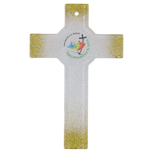 Kreuz mit Kreis – weißes Glas, Goldglitter, Jubiläum 2025, 16 × 10 cm 1