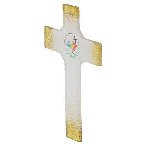 Kreuz mit Kreis – weißes Glas, Goldglitter, Jubiläum 2025, 16 × 10 cm 3