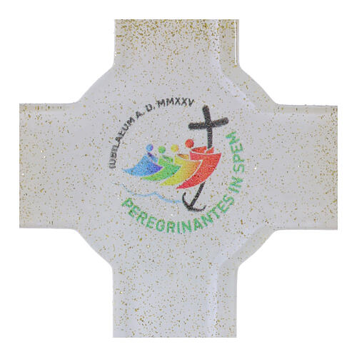Croce cerchio vetro bianco glitter oro Giubileo 2025 16x10 cm 2