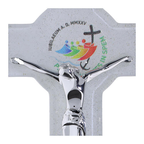 Croce cerchio Giubileo 2025 glitter corpo moderno argento 16x10 cm 2