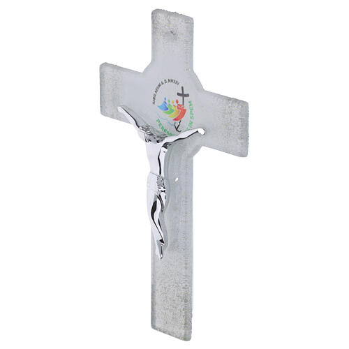 Croce cerchio Giubileo 2025 glitter corpo moderno argento 16x10 cm 3