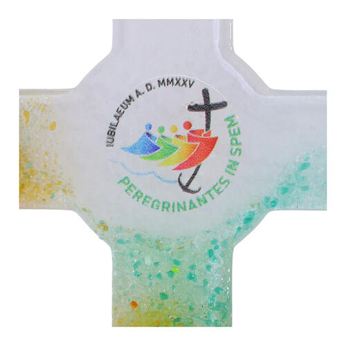 Cruz círculo vidrio de Murano Jubileo 2025 con motivos coloridos y murrinas 16x10 cm 2