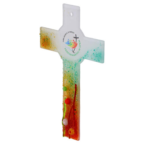 Cruz círculo vidrio de Murano Jubileo 2025 con motivos coloridos y murrinas 16x10 cm 3