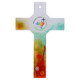 Croce cerchio vetro di Murano Giubileo 2025 con decori colorati e murrine 16x10 cm