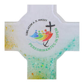 Croce cerchio vetro di Murano Giubileo 2025 con decori colorati e murrine 16x10 cm