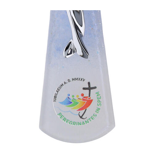 Croce cerchio decoro sole Giubileo 2025 corpo stilizzato argento 16x10 cm 3
