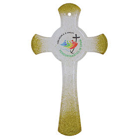 White glass cross with gold glitter, Jubilee 2025, 8x5 in