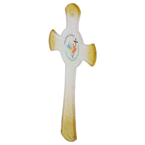Croix cercle verre blanc paillettes or Jubilé 2025 21x12 cm 3