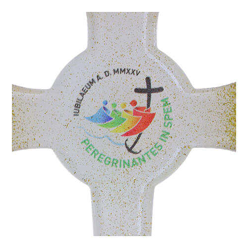 Croce cerchio vetro bianco glitter oro Giubileo 2025 21x12 cm 2