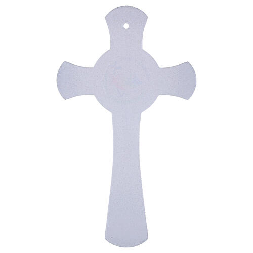 Cruz círculo vidrio purpurina Jubileo 2025 blanca plata 21x12 cm 4