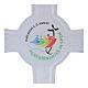 Cruz círculo vidrio purpurina Jubileo 2025 blanca plata 21x12 cm s2