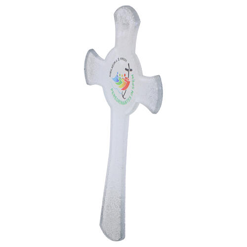 Croix cercle verre paillettes Jubilé 2025 blanc argent 21x12 cm 3
