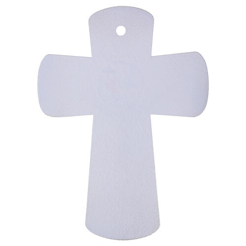Cruz vidrio blanco Jubileo 2025 cuerpo y motivos dorados 25x20 cm 4