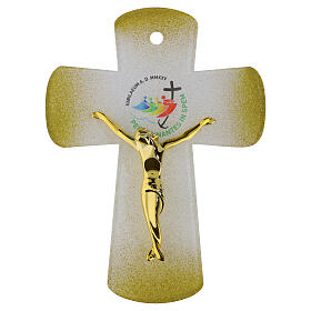 White Glass Cross Jubilee 2025 with Gold Body and Decor, 25x20 cm