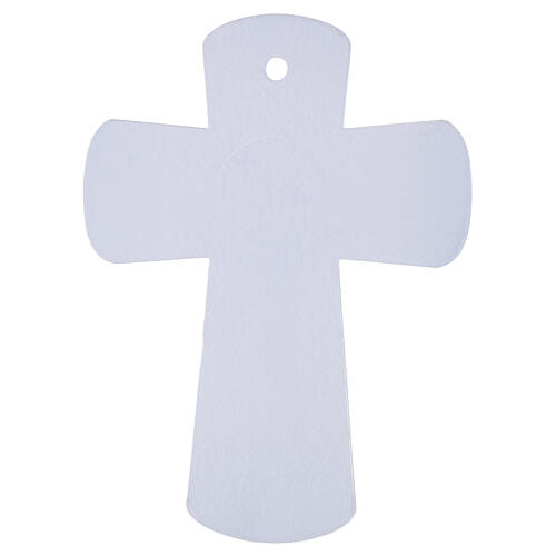 Crucifijo vidrio Jubileo 2025 purpurina y cuerpo estilizado plata 25x20 cm 4