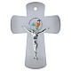 Crucifijo vidrio Jubileo 2025 purpurina y cuerpo estilizado plata 25x20 cm s1