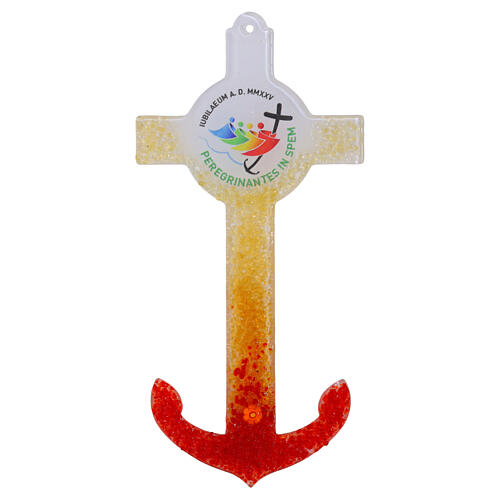 Croce ancora in vetro di Murano Giubileo 2025 26x12 cm 1