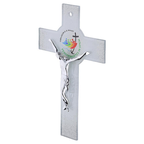 Jubilee 2025 cross with central circle, modern silver body and glitter, 10x7 in 3