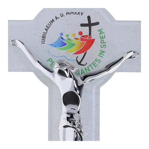 Cruz círculo Jubileo 2025 purpurina cuerpo moderno plata 26x17 cm 2