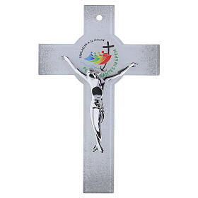 Croce cerchio Giubileo 2025 glitter corpo moderno argento 26x17 cm