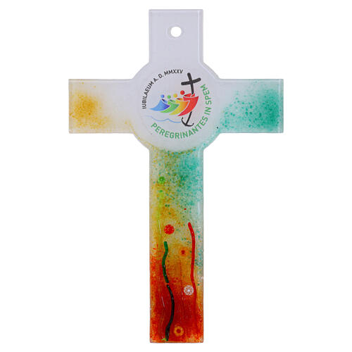 Croce cerchio in vetro di Murano decorata Giubileo 2025 25x17 cm 1