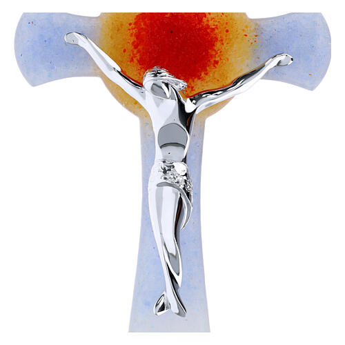 Glas-Kreuz mit Sonnendekor zum Jubiläum 2025 mit stilisiertem silbernem Körper 26x15 cm 3