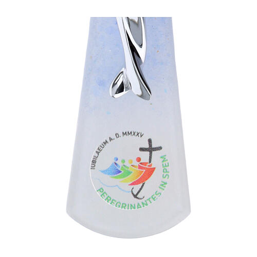 Cruz de vidro com decoração solar Jubileu 2025 corpo estilizado prateado 26x15 cm 2