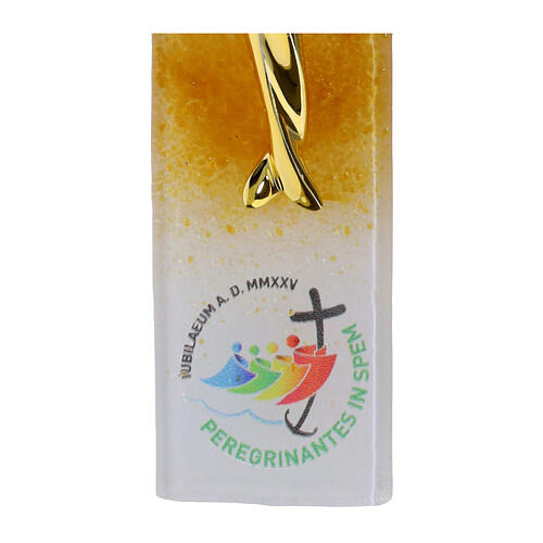 Cruz de vidrio blanco con decoraciones Jubileo 2025 cuerpo dorado 25x17 cm 3