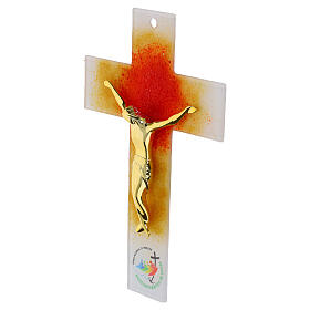 Croce in vetro bianco con decori Giubileo 2025 corpo dorato 25x17 cm