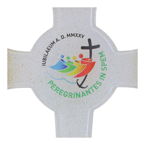 White glass cross with gold glitter and Jubilee 2025 logo, 13x8 in 2