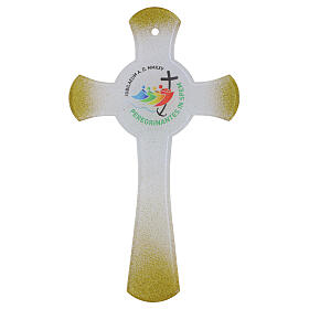 Cruz círculo vidrio blanco purpurina oro Jubileo 2025 34x20 cm
