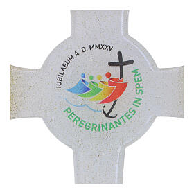 White Glass Circle Cross with Gold Glitter Jubilee 2025, 34x20 cm