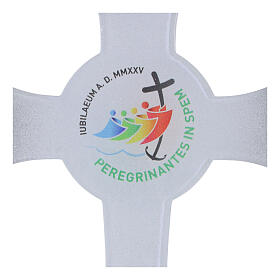 Silver Glitter Circle Cross Jubilee 2025 White Glass 34x20 cm