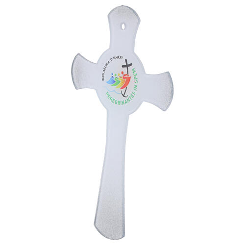 Croce cerchio glitter argento Giubileo 2025 vetro bianco 34x20 cm 3
