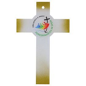 Glass cross with gold glitter and Jubilee 2025 logo, 18.5x12 in