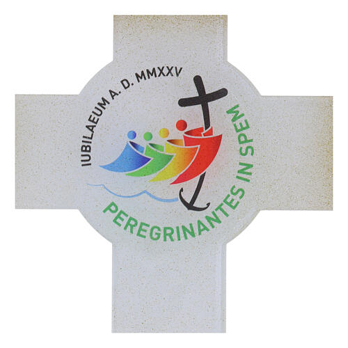 Glass cross with gold glitter and Jubilee 2025 logo, 18.5x12 in 2