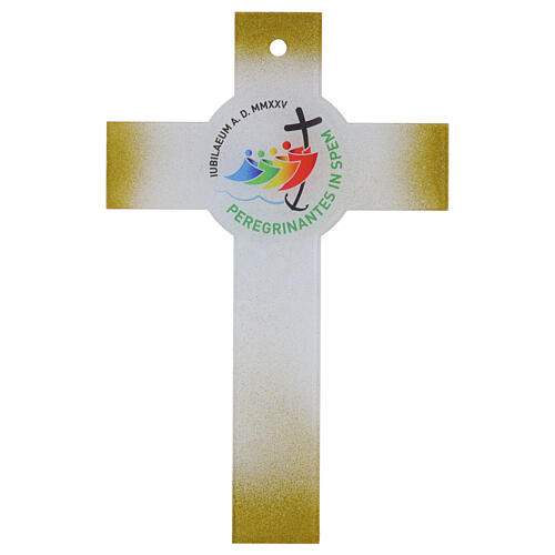 Croce in vetro glitter oro logo Giubileo 2025 47x30 cm 1