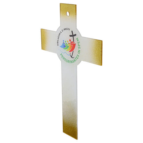 Croce in vetro glitter oro logo Giubileo 2025 47x30 cm 3
