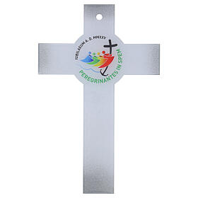 White cross with glass glitter and Jubilee 2025 logo, 18.5x12 in