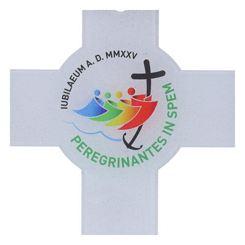 White cross with glass glitter and Jubilee 2025 logo, 18.5x12 in 2