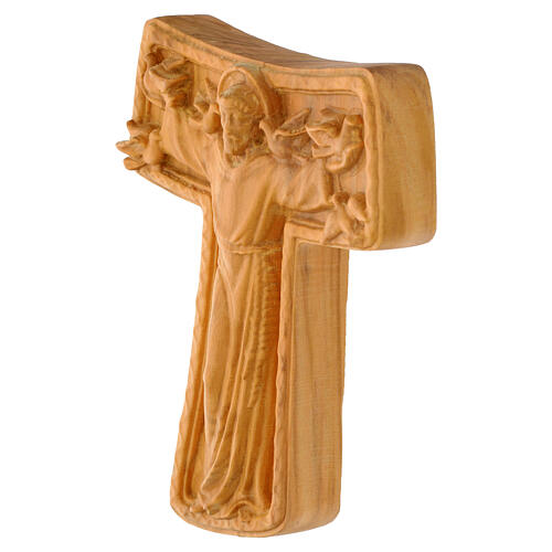 Olivewood Tau cross with Saint Francis, 6 in, Val Gardena 2