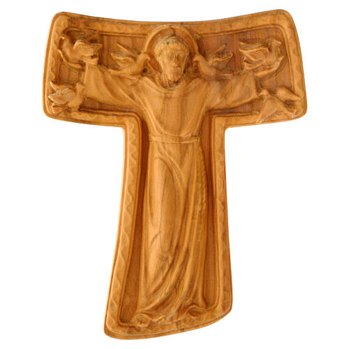 Croix bois d'olivier Saint François Tau 15 cm Val Gardena 1