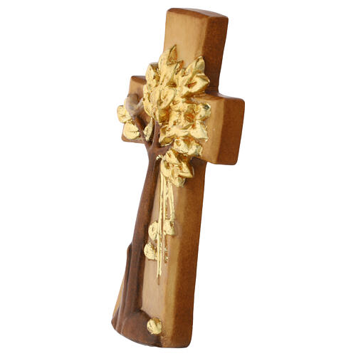 Cruz de madera de arce Árbol de la Vida Val Gardena dorado y colorido 3