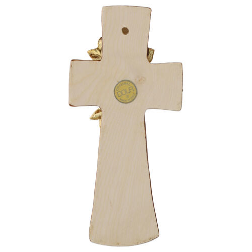 Croce in legno d'acero Albero della Vita Val Gardena colorato foglia oro 4
