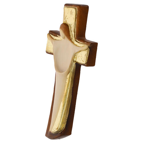 Cruz de madera de arce crucifixión Val Gardena coloridoa hoja oro 3