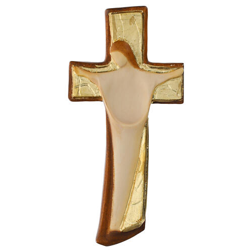 Croce in legno d'acero crocifissione Val Gardena colorato foglia oro 1