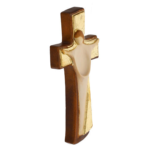 Croce in legno d'acero crocifissione Val Gardena colorato foglia oro 2